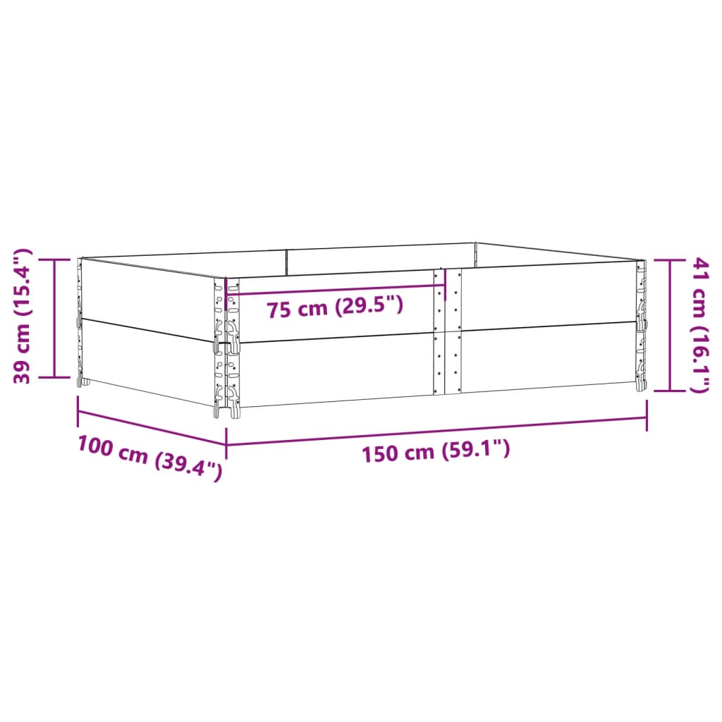 pallerammer 2 stk. 150x100 cm massivt fyrretræ brun