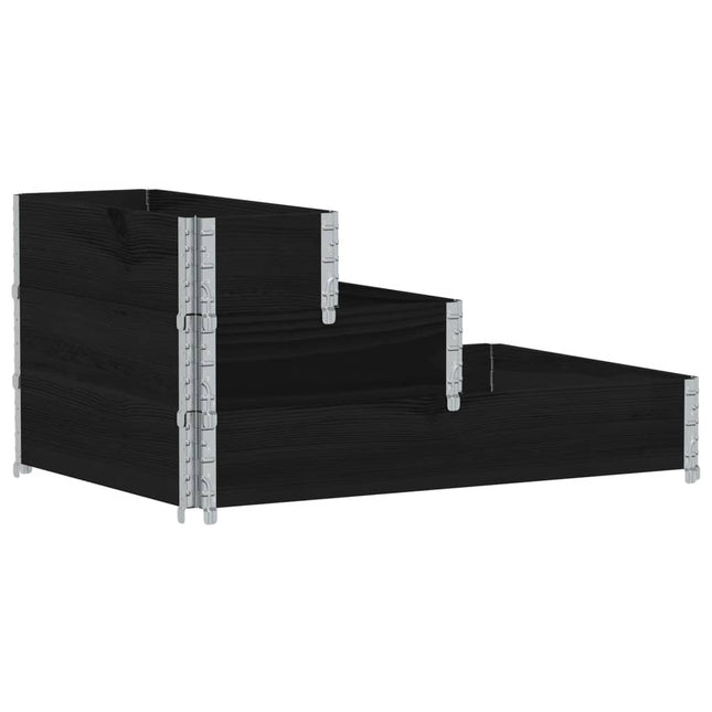 højbed 120x80 cm 3 niveauer massivt fyrretræ sort