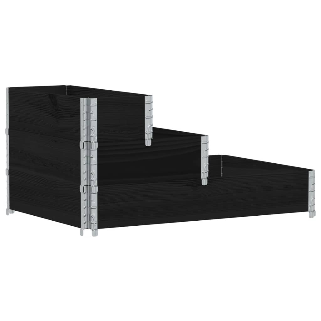 højbed 120x80 cm 3 niveauer massivt fyrretræ sort
