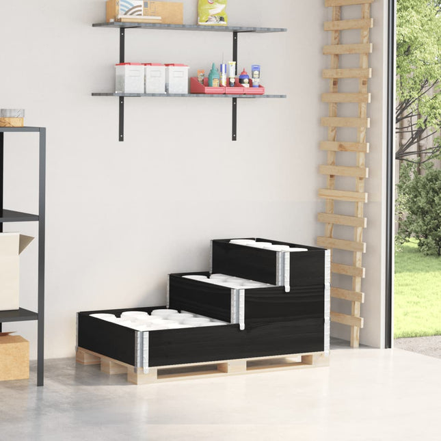 højbed 120x80 cm 3 niveauer massivt fyrretræ sort