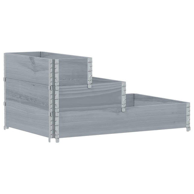 højbed 120x80 cm 3 niveauer massivt fyrretræ grå