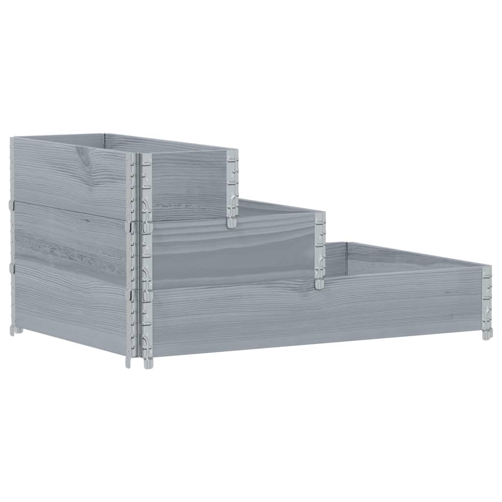 højbed 120x80 cm 3 niveauer massivt fyrretræ grå