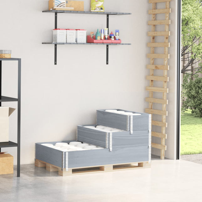 højbed 120x80 cm 3 niveauer massivt fyrretræ grå