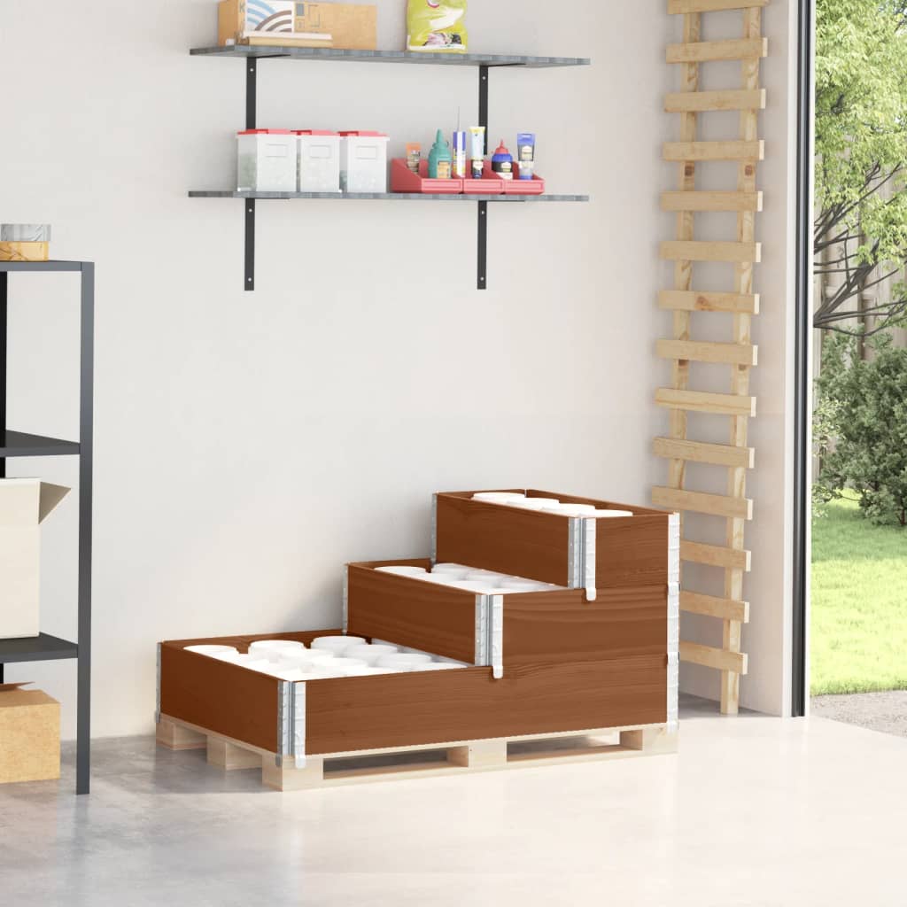 højbed 120x80 cm 3 niveauer massivt fyrretræ brun