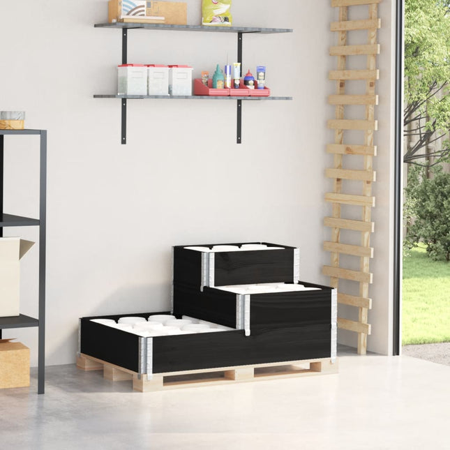 højbed 120x80 cm 3 niveauer massivt fyrretræ sort