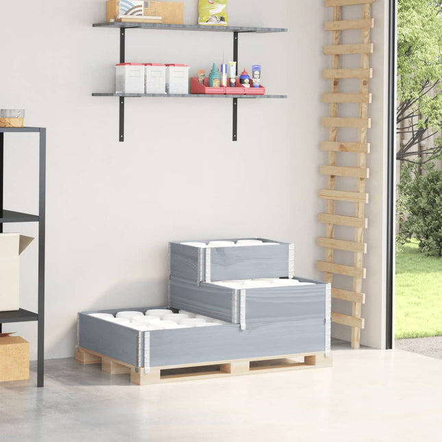 højbed 120x80 cm 3 niveauer massivt fyrretræ grå