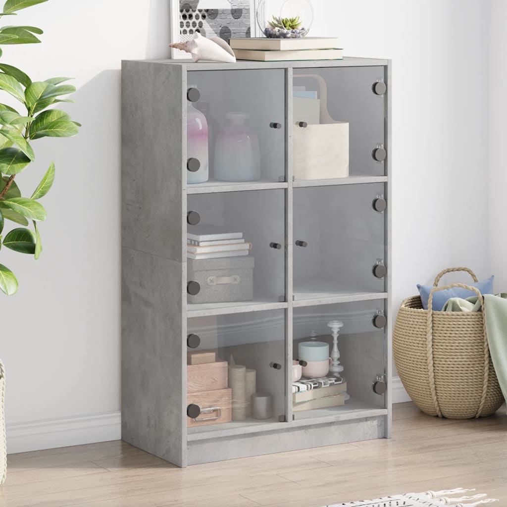 skab med låger 68x37x109 cm konstrueret træ betongrå