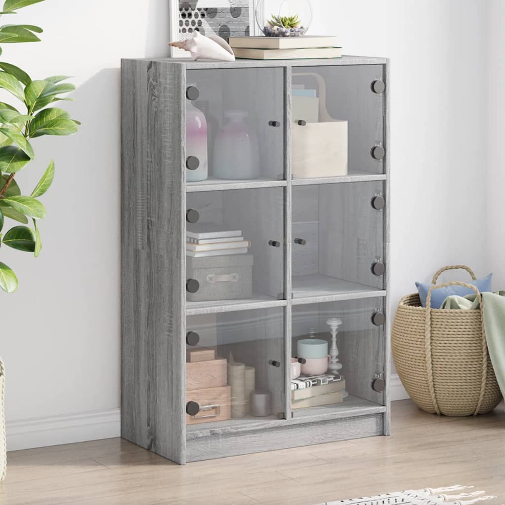 skab med låger 68x37x109 cm konstrueret træ grå sonoma-eg