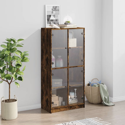 skab med låger 68x37x142 cm konstrueret træ røget egetræsfarve