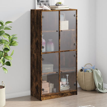 skab med låger 68x37x142 cm konstrueret træ røget egetræsfarve