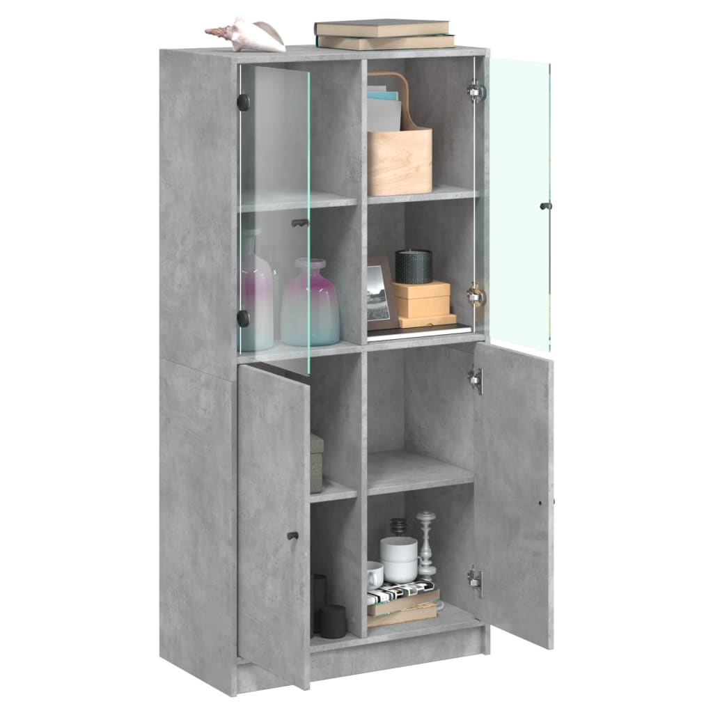 skab med låger 68x37x142 cm konstrueret træ betongrå