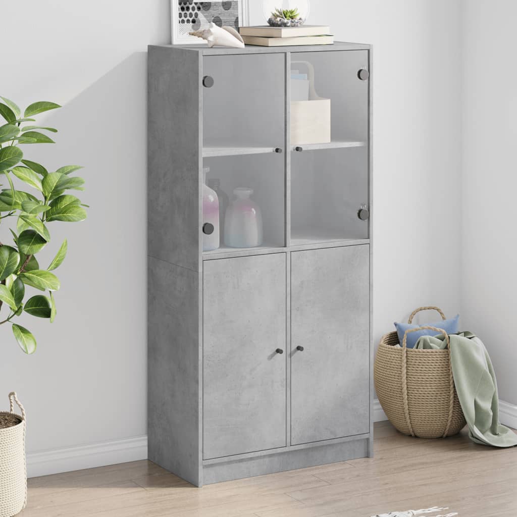 skab med låger 68x37x142 cm konstrueret træ betongrå