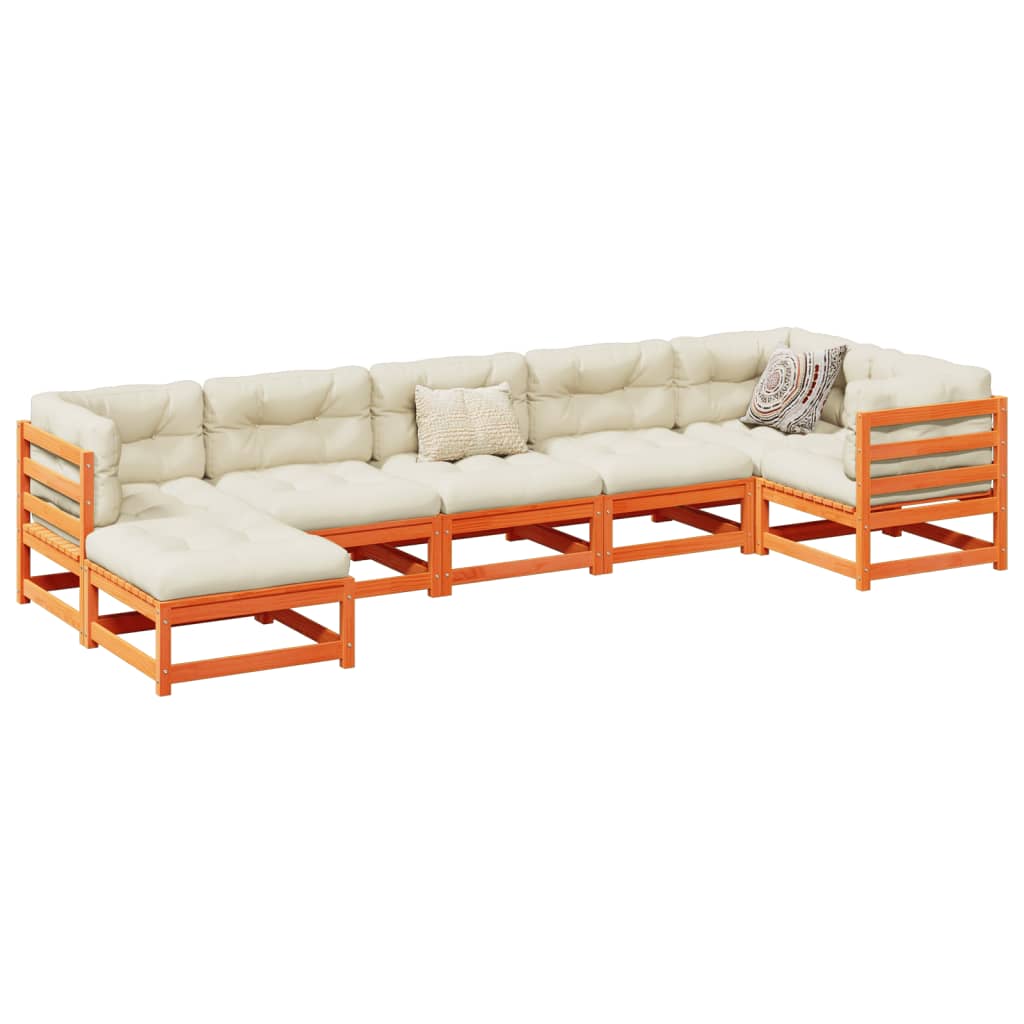 sofasæt til haven 7 dele med hynder massivt fyr gyldenbrun