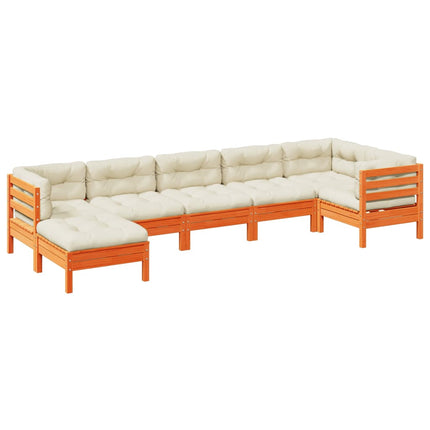 sofasæt til haven 7 dele med hynder massivt fyr gyldenbrun