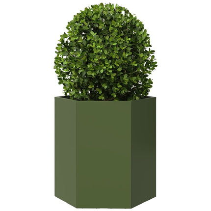 plantekasse 46x40x45 cm sekskantet stål olivengrøn