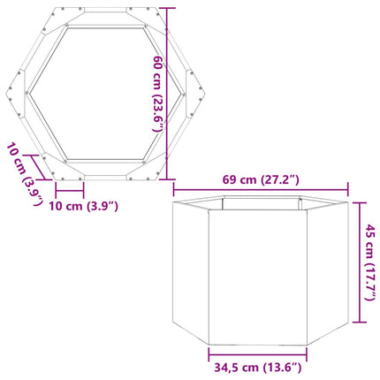 plantekasse 69x60x45 cm sekskantet stål hvid