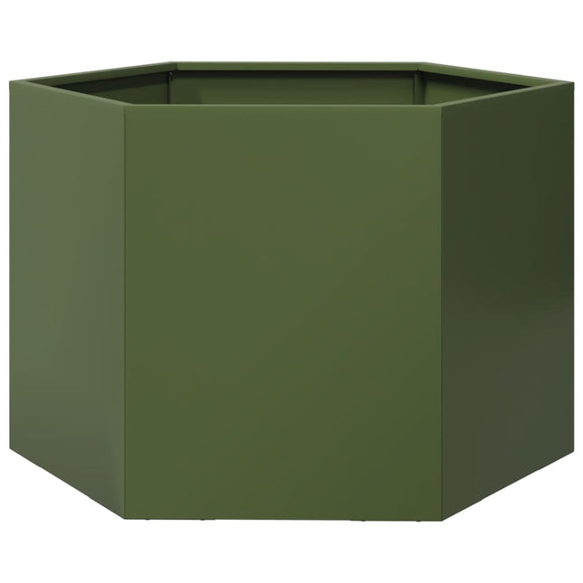plantekasse 69x60x45 cm sekskantet stål olivengrøn