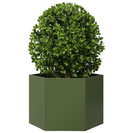plantekasse 69x60x45 cm sekskantet stål olivengrøn