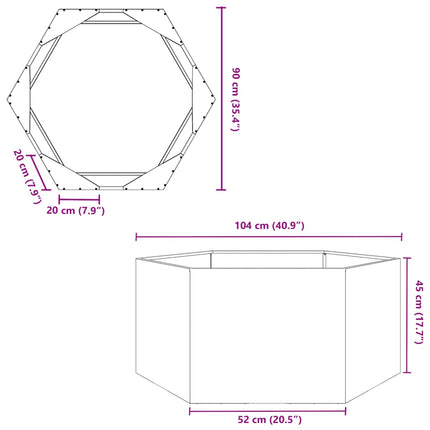 plantekasse 104x90x45 cm sekskantet stål sort