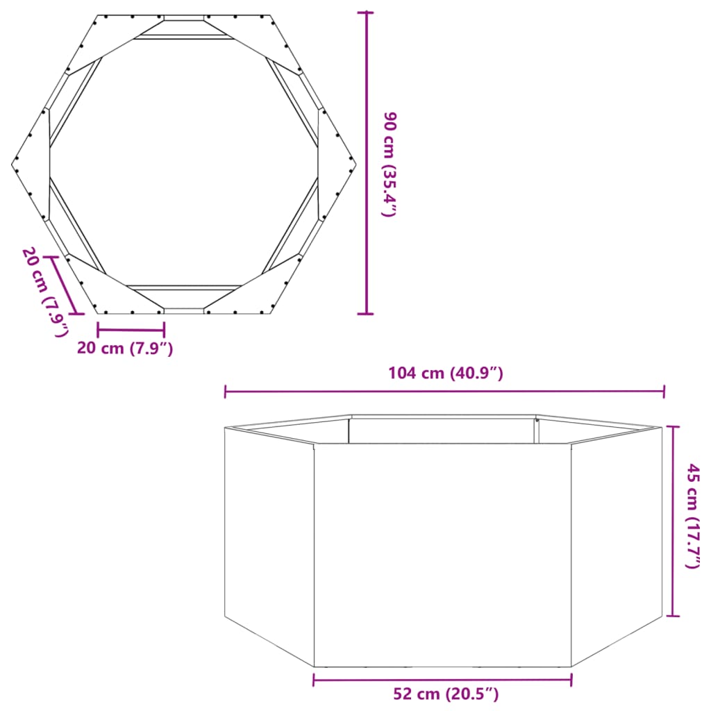 plantekasse 104x90x45 cm sekskantet stål hvid