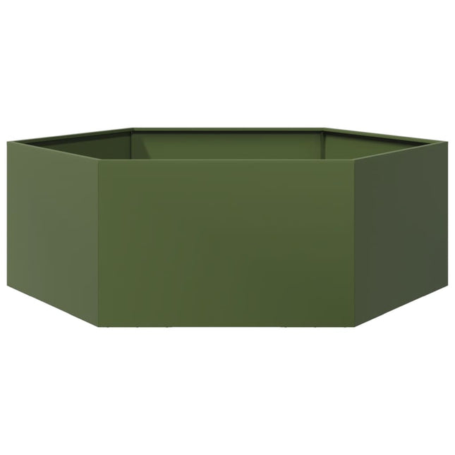 plantekasse 138x120x45 cm sekskantet stål olivengrøn