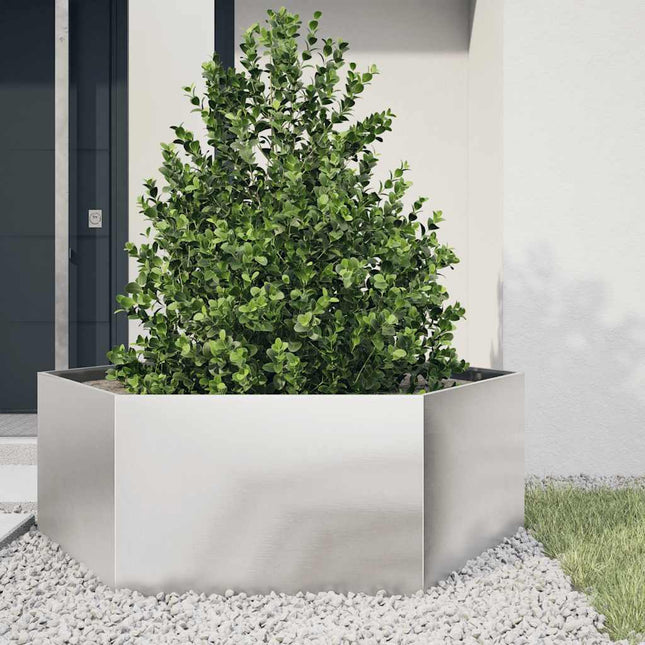plantekasse 138x120x45 cm sekskantet rustfrit stål