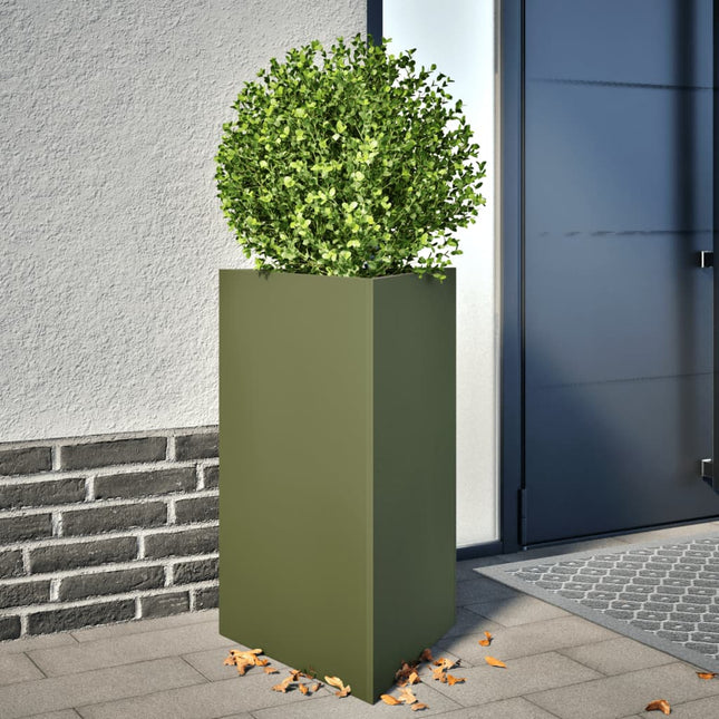 plantekasser 2 stk. 50x43x75 cm trekantet stål olivengrøn