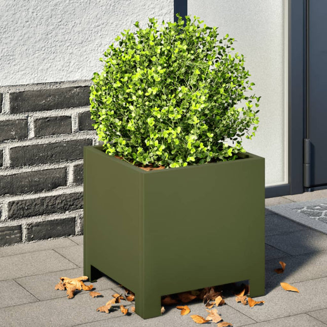 haveplantekasse 30x30x30 cm stål olivengrøn
