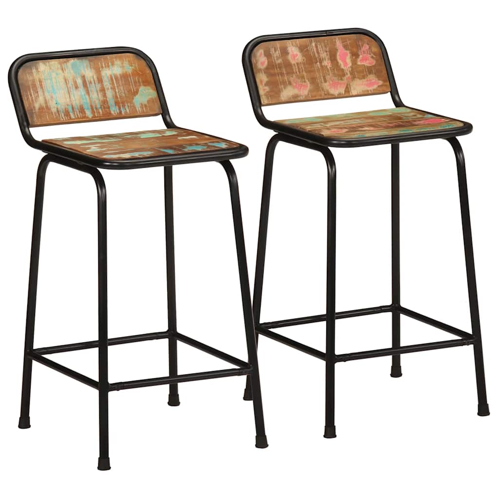 Barstole sæt af 2 - 46 × 35,5 × 80 cm i massivt genbrugstræ med metalben