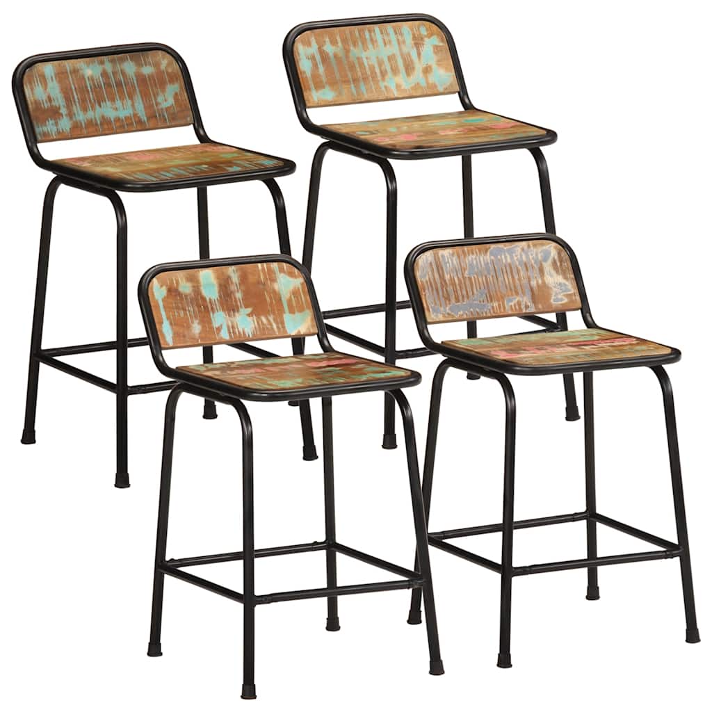 Barstole sæt á 4 - 46 × 35,5 × 70 cm i massivt genbrugstræ med metalben
