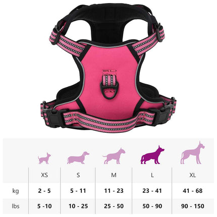 hundesele med refleksstriber str. L justerbar pink