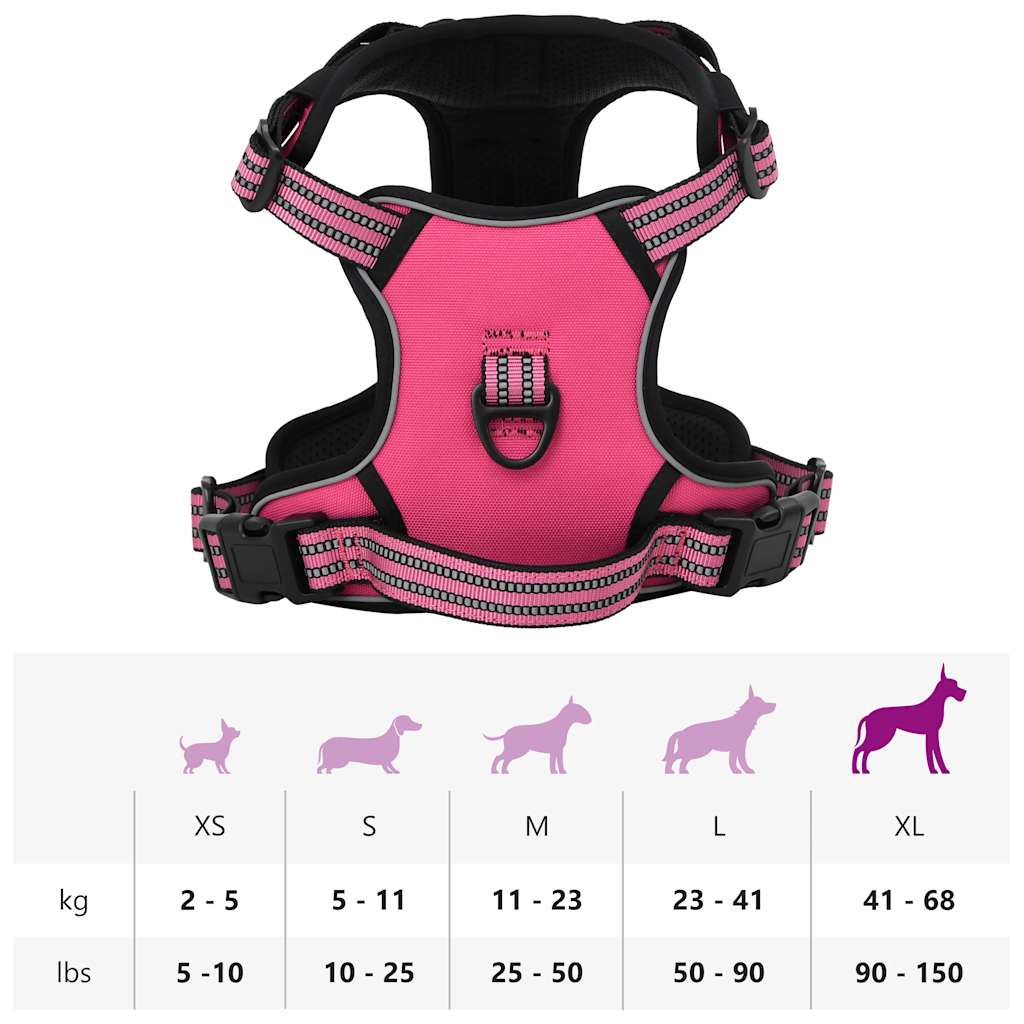 hundesele med refleksstriber str. XL justerbar pink