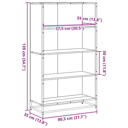 bogreol 80,5x35x139 cm konstrueret træ sort