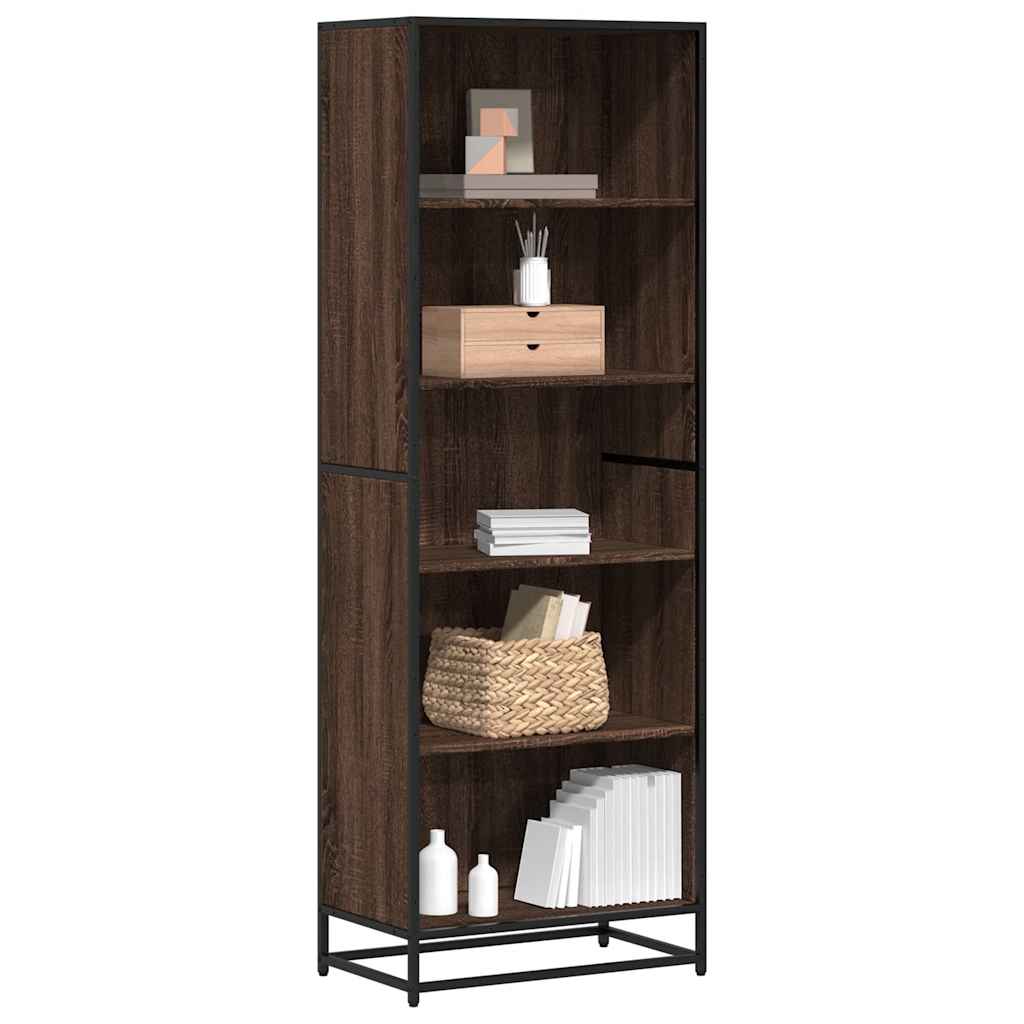 Bogreol i konstrueret træ med metalstel 60×35×170,5 cm - brun egetræsfarve