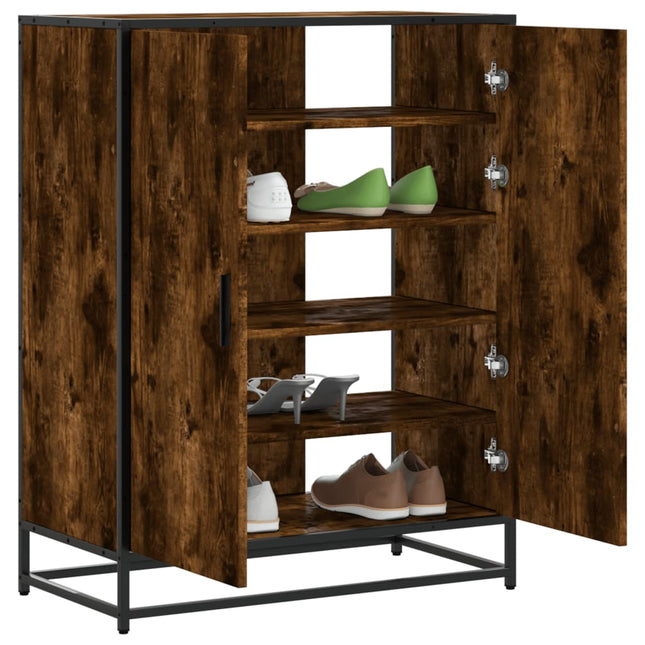 skoskab 75x38x97,5 cm konstrueret træ og metal røget egetræ