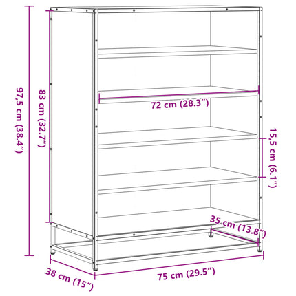 skoskab 75x38x97,5 cm konstrueret træ og metal røget egetræ