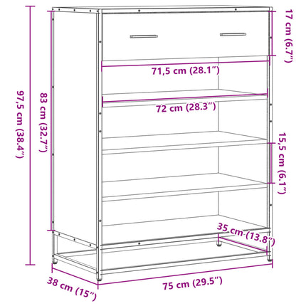 skoskab 75x38x97,5 cm konstrueret træ og metal grå sonoma-eg
