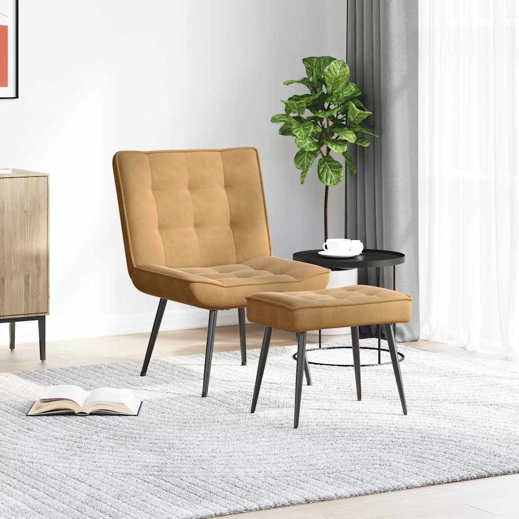 lænestol med fodskammel fløjl brun