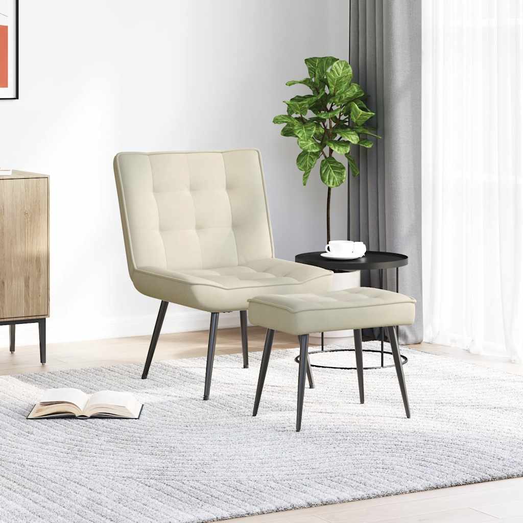 lænestol med fodskammel fløjl cremefarvet