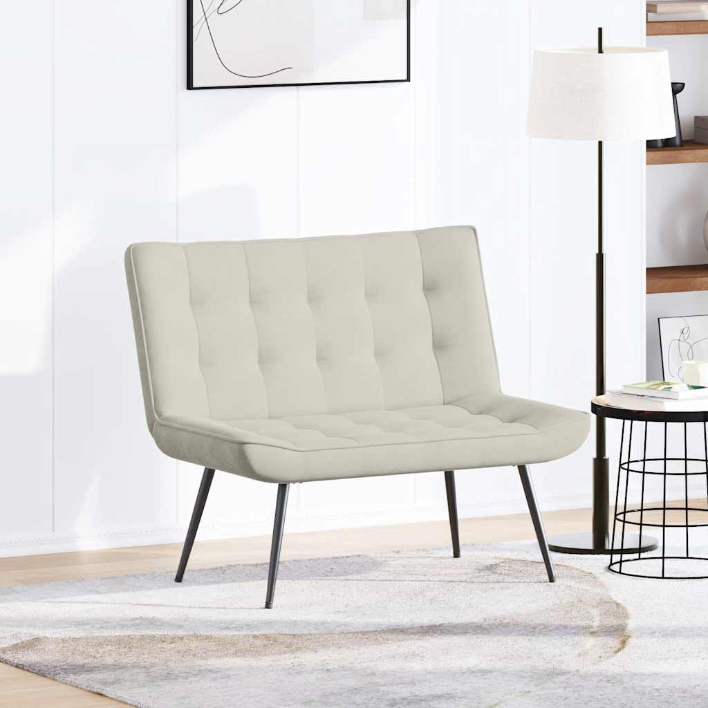 Bænk i velour - cremefarvet 110 × 74 × 84 cm med ryglæn