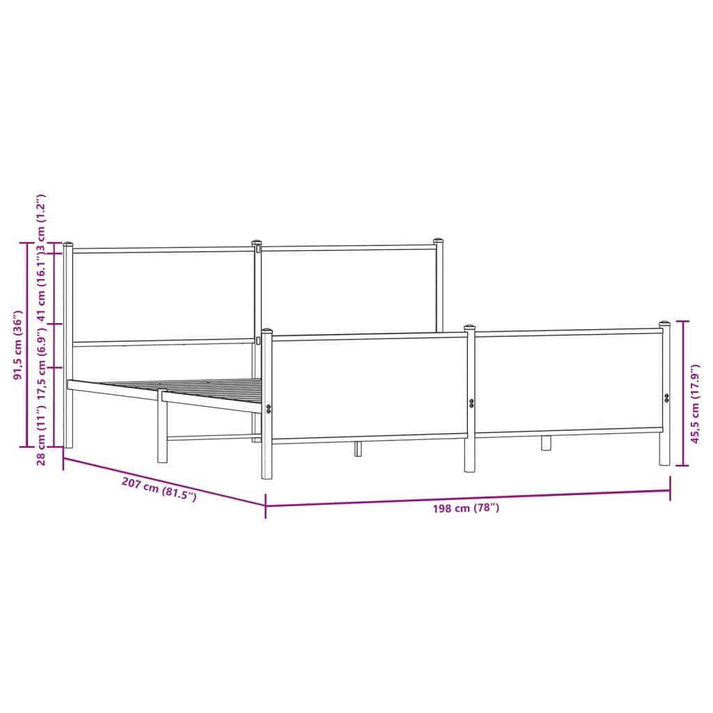 sengeramme uden madras 193x203 cm metal røget egetræsfarve