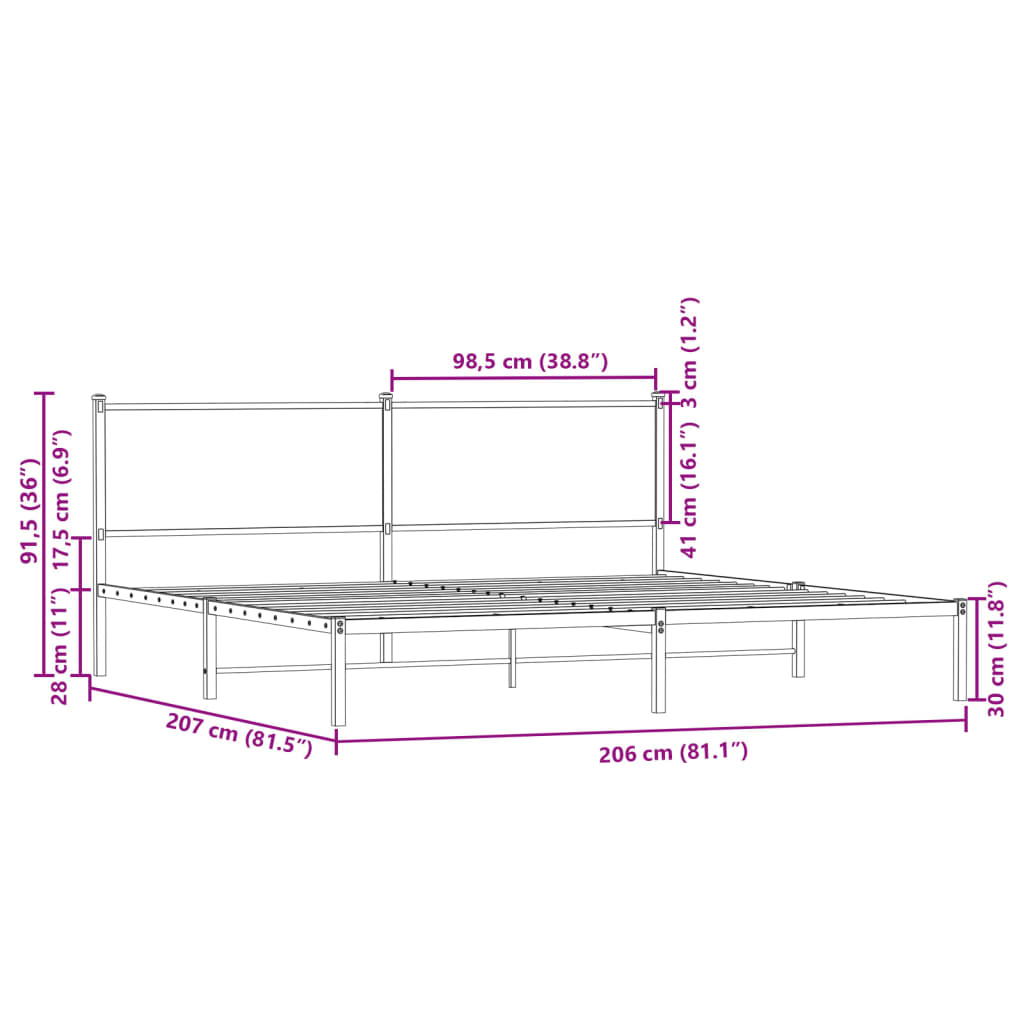 sengeramme uden madras 200x200 cm metal sonoma-eg