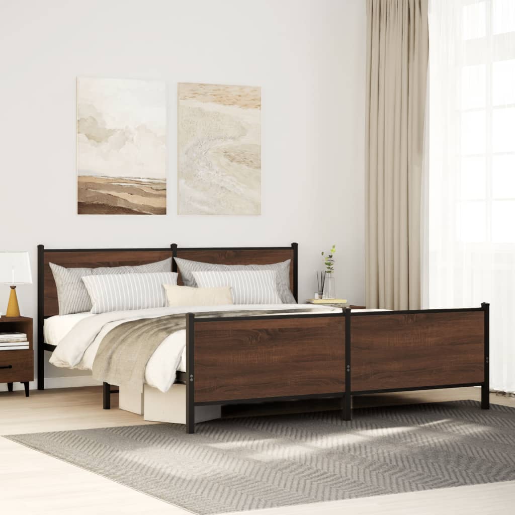sengeramme 140x190 cm uden madras metal brun egetræsfarve