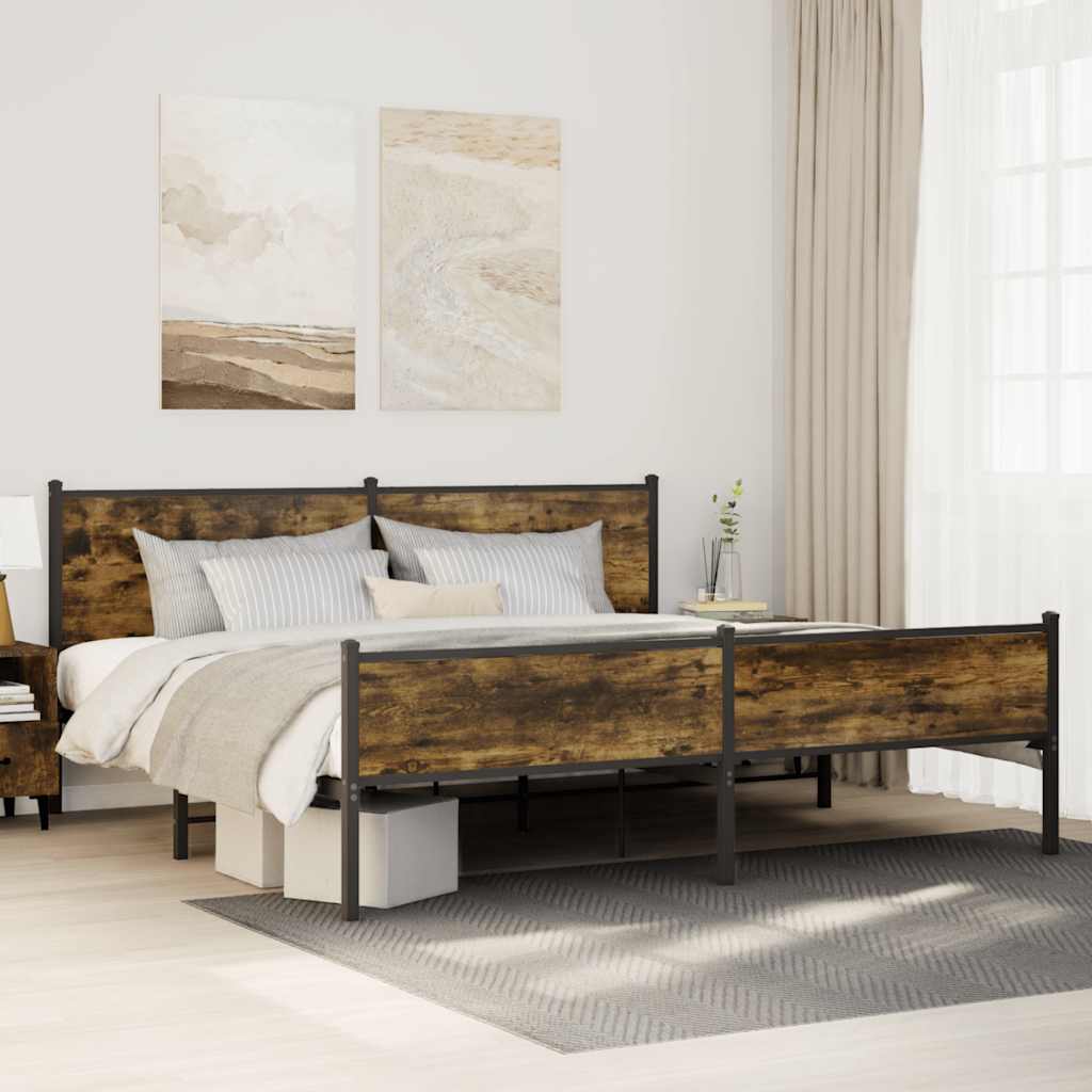 sengeramme uden madras 200x200 cm metal røget egetræsfarve