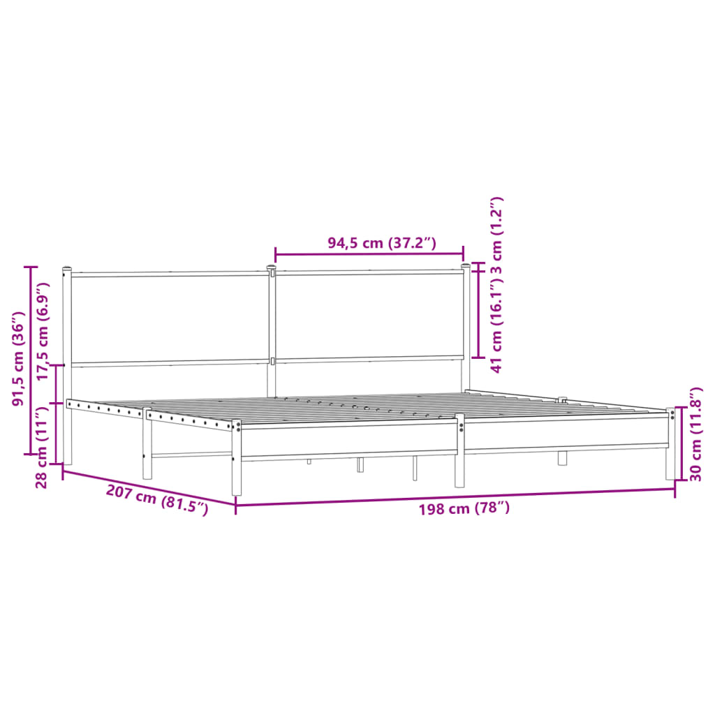 sengeramme uden madras 193x203 cm metal sonoma-eg