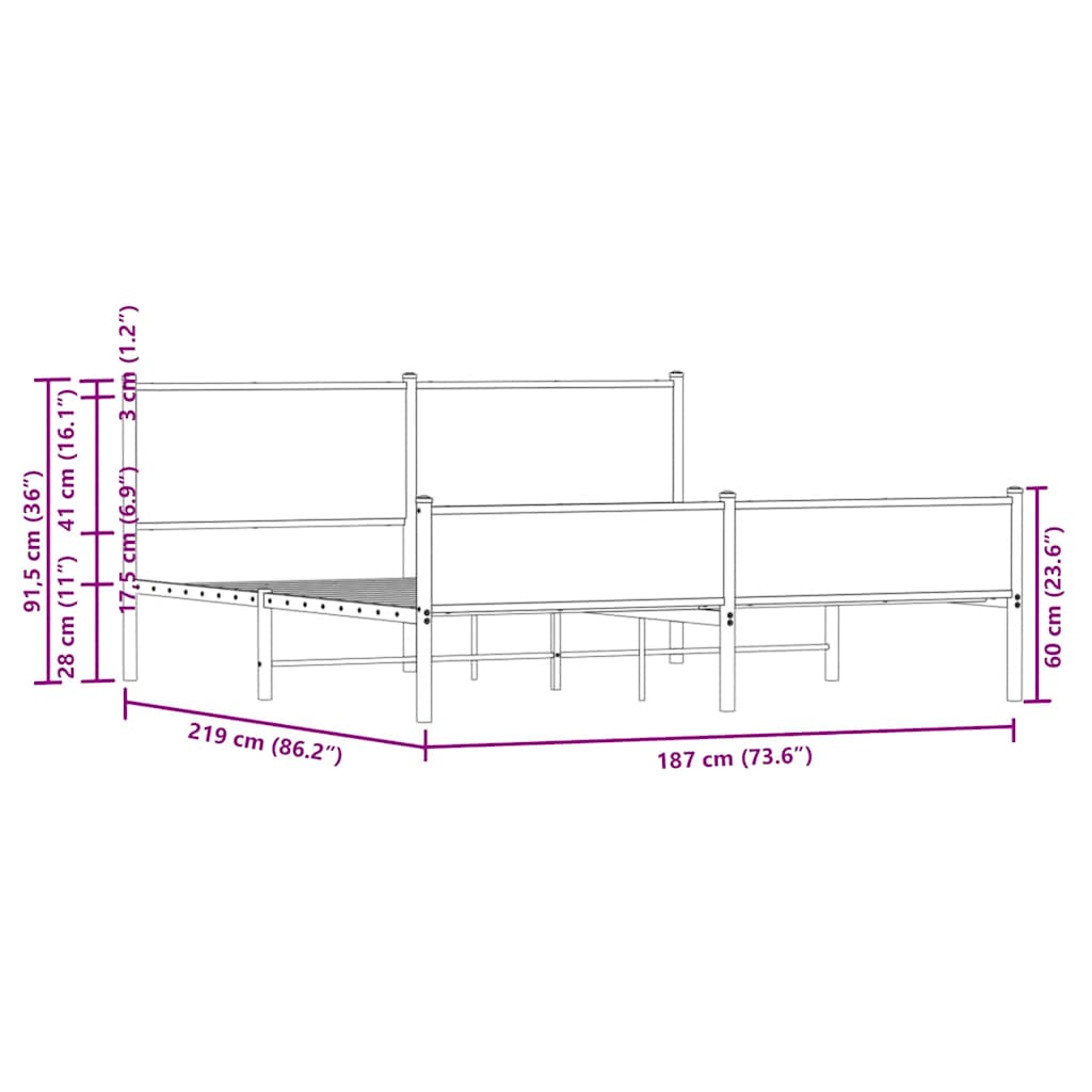 sengeramme uden madras 183x213 cm metal sonoma-eg
