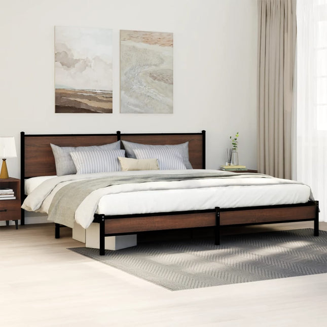 sengeramme uden madras 193x203 cm metal brun egetræsfarve