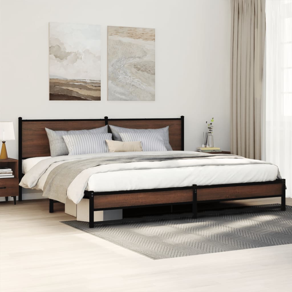 sengeramme uden madras 193x203 cm metal brun egetræsfarve