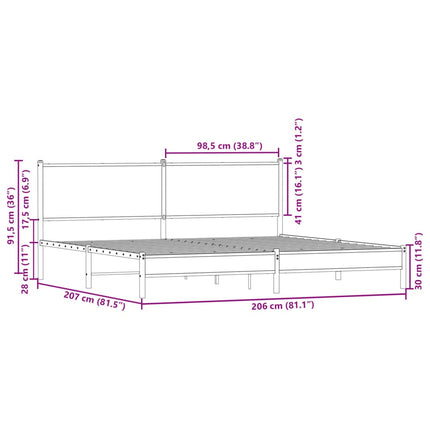 sengeramme uden madras 200x200 cm metal brun egetræsfarve