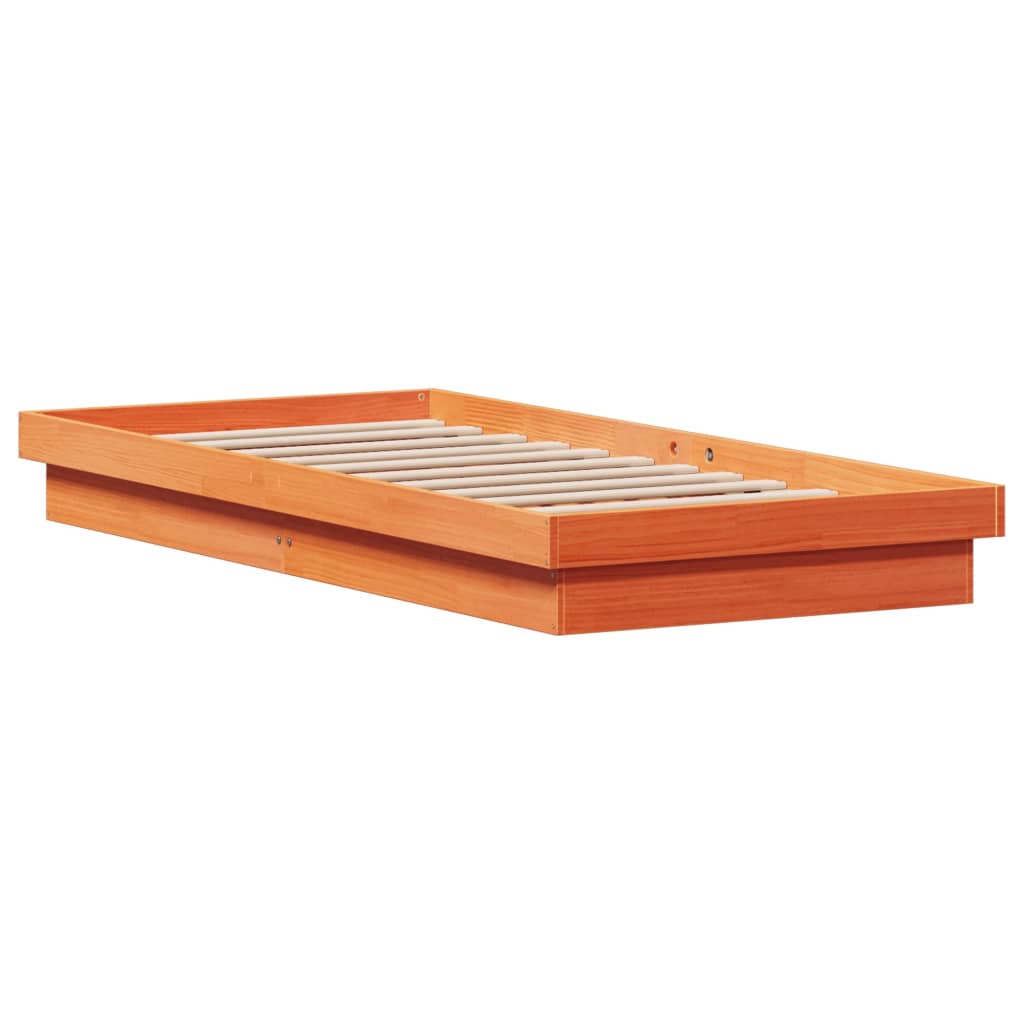LED sengeramme 75x190 cm massivt fyrretræ gyldenbrun
